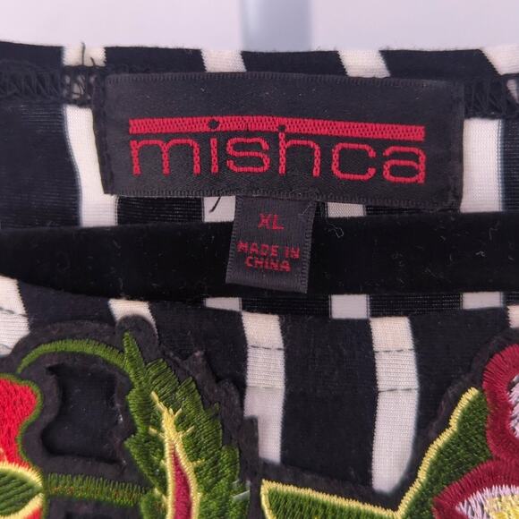 Mishca Top Womens XL Embroidered Floral Striped Bell Sleeve Lagenlook Artsy - Picture 3 of 11